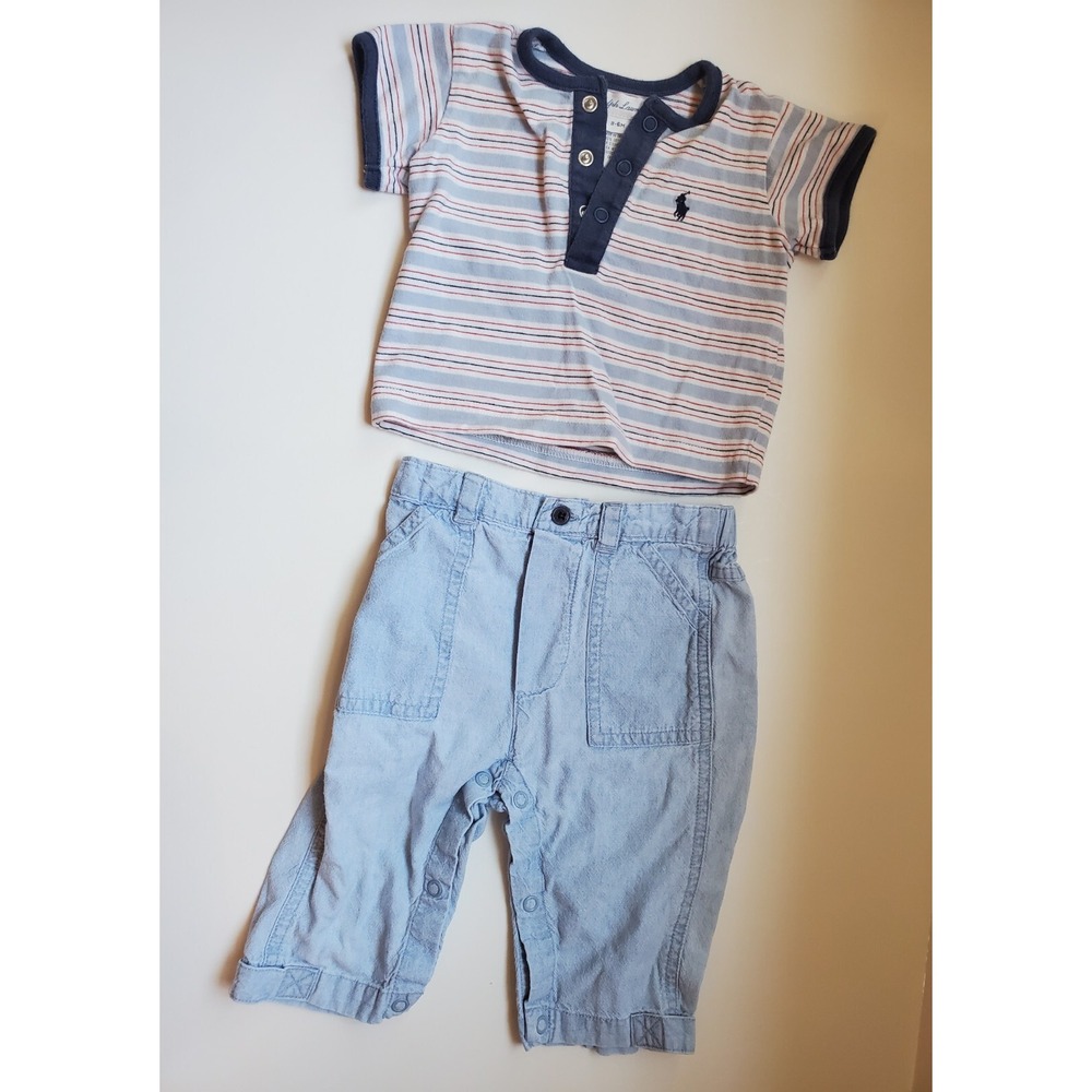 Vintage Ralph Lauren 3 To 6 Month Baby Outfit Striped Polo And Jean Pants